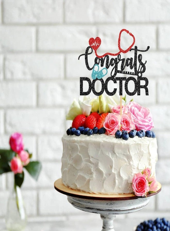 Confetti! Congrats Doctor Cake Topper - Medical School Graduated Cake Decorations - Doctor Grad Party Supplies - Glittery Black - Image 4